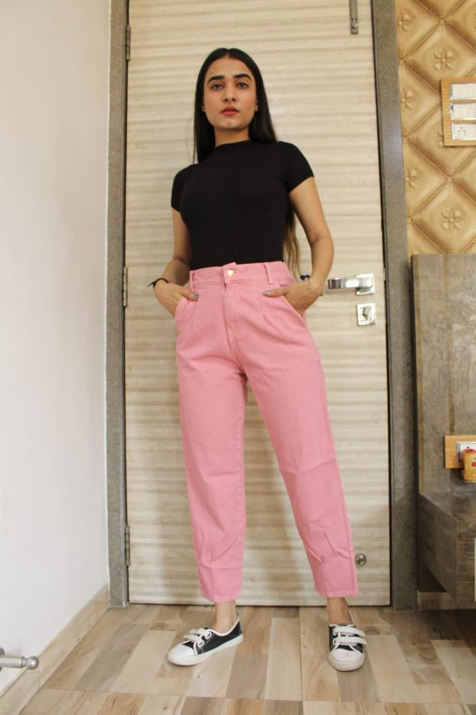 Mom Fit Peach Color Jeans