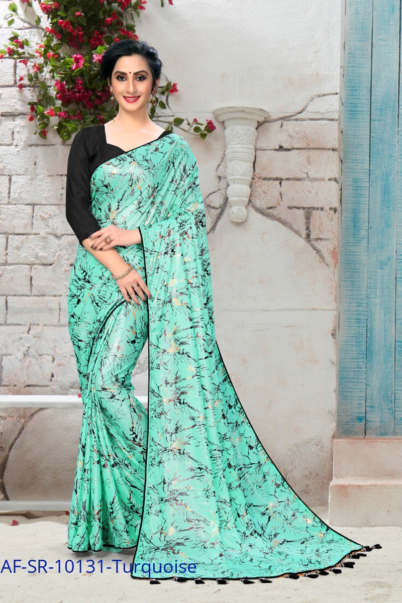 Fabulous Turquoise Color Foil Print Partywear Saree