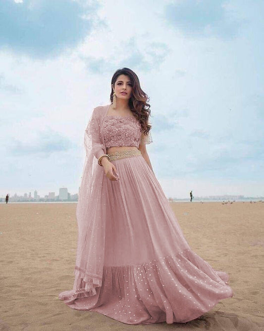 Precious Trending Pink Color Emboidery Zari Work Extra Ordinary Lehenga Choli