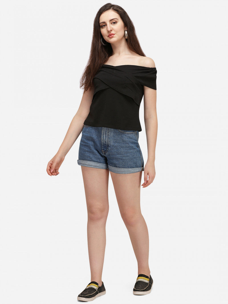 Off-Shoulder Bardot Black Color Top