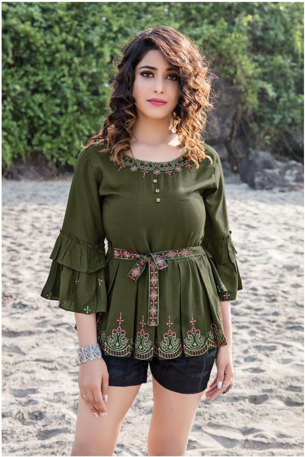 Fit & Flare Trendy Work Mehendi Color Western Top