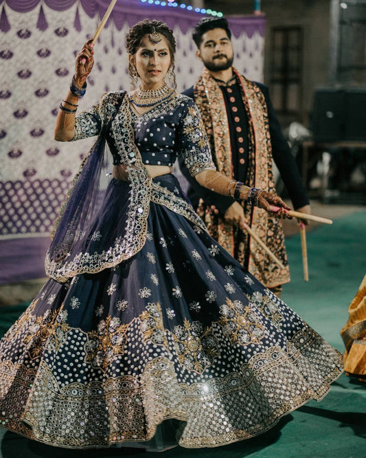 Adorable Black Color Taffeta Silk Traditional Bridal Lehenga Choli