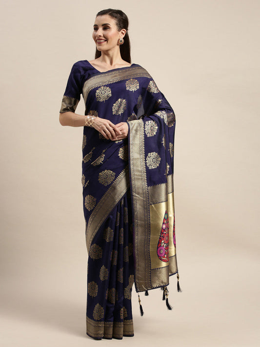 Precious Luxuriant Dark Blue Color Banarasi Silk Saree