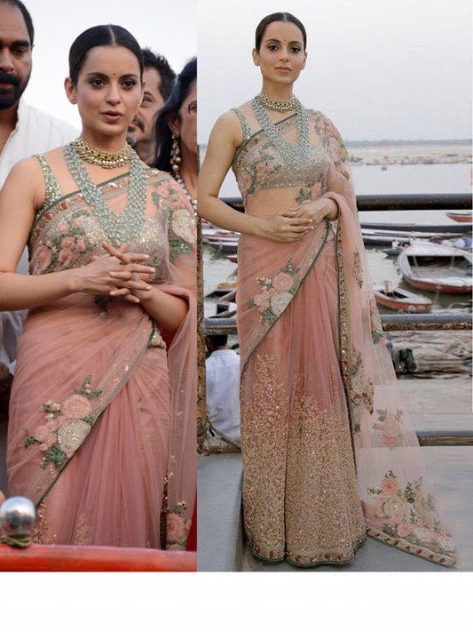 Extra Ordinary Peach Sequence Work in Kangna Ranuat Saree