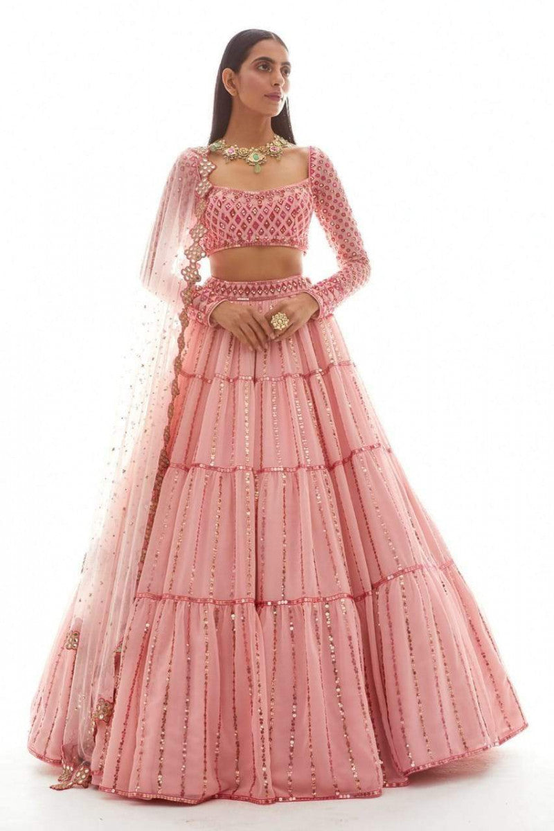 Peach Color Embroidery With Sequin Work Online Lehenga Choli