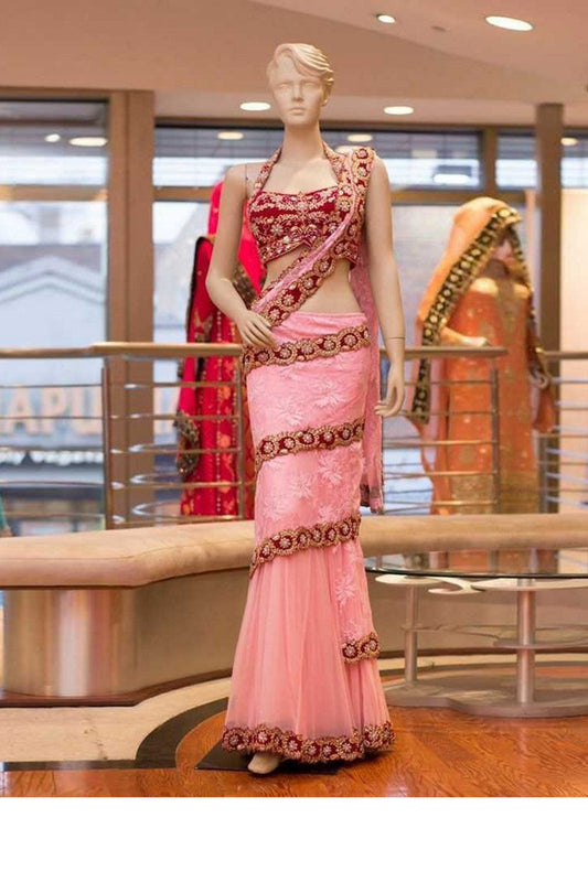 Light Pink Color Luxuriant Thred Work Online Lehenga