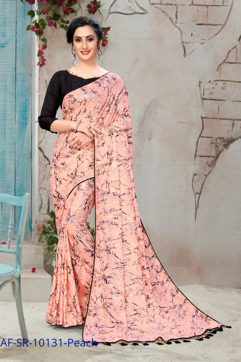 Fabulous Peach Color Foil Print Partywear Saree