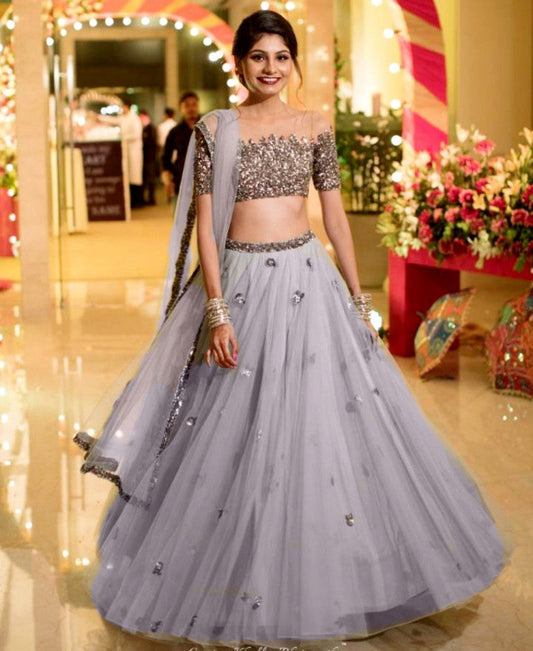 Gray Color Extra Ordinary Mono Net Precious Lehenga Choli Design 2021