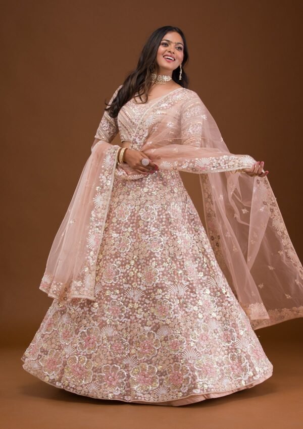 Mauve Threadwork Net Readymade Lehenga