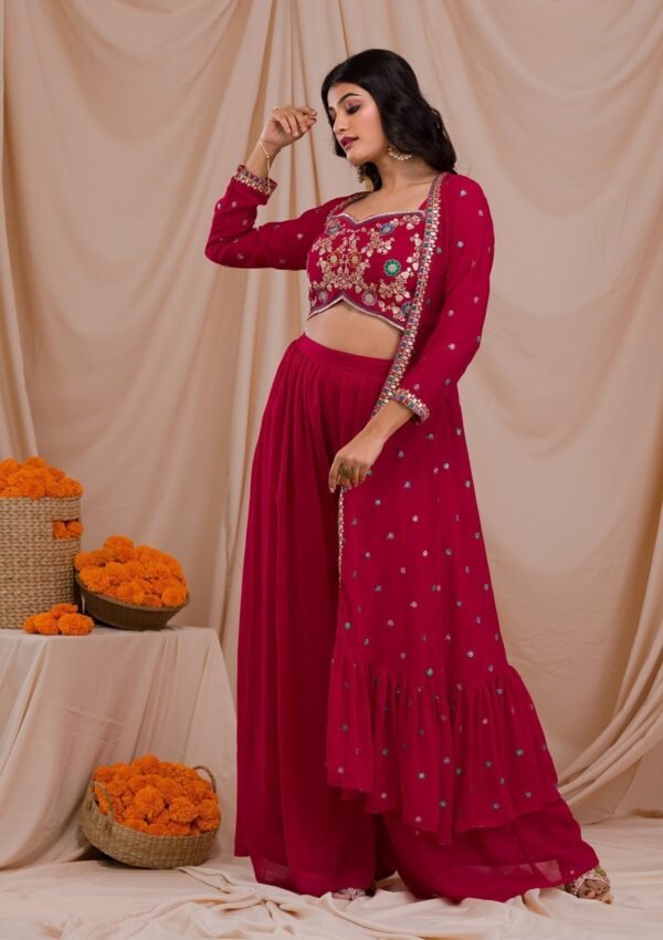 Rani Pink Zariwork Georgette Readymade Sharara Suit