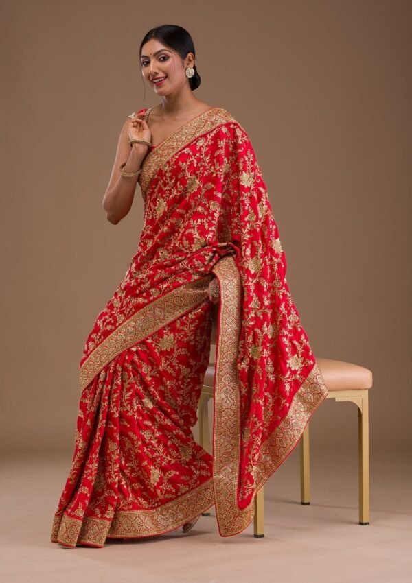 Red Zariwork Crepe Saree