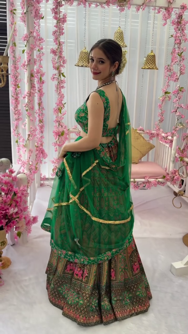 Peacock green silk lehenga set - Image 3