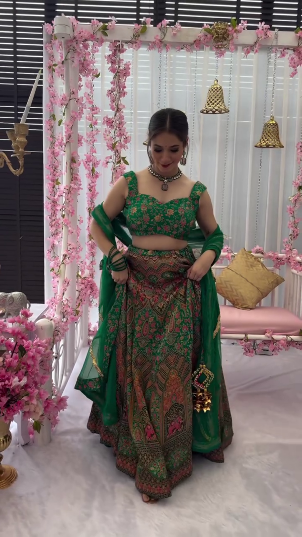 Peacock green silk lehenga set - Image 2