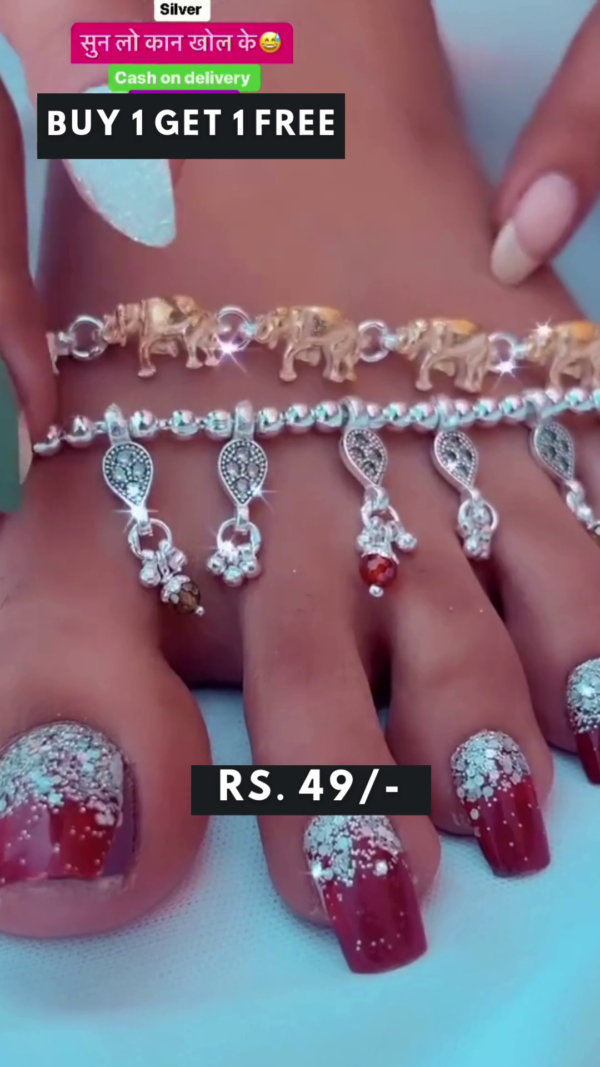 White Silver Plated Ethnic Daily Wear Payal Anklet for Women & Girls with Ghungroo - Image 5