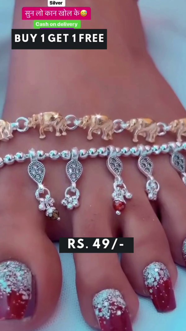 White Silver Plated Ethnic Daily Wear Payal Anklet for Women & Girls with Ghungroo - Image 3