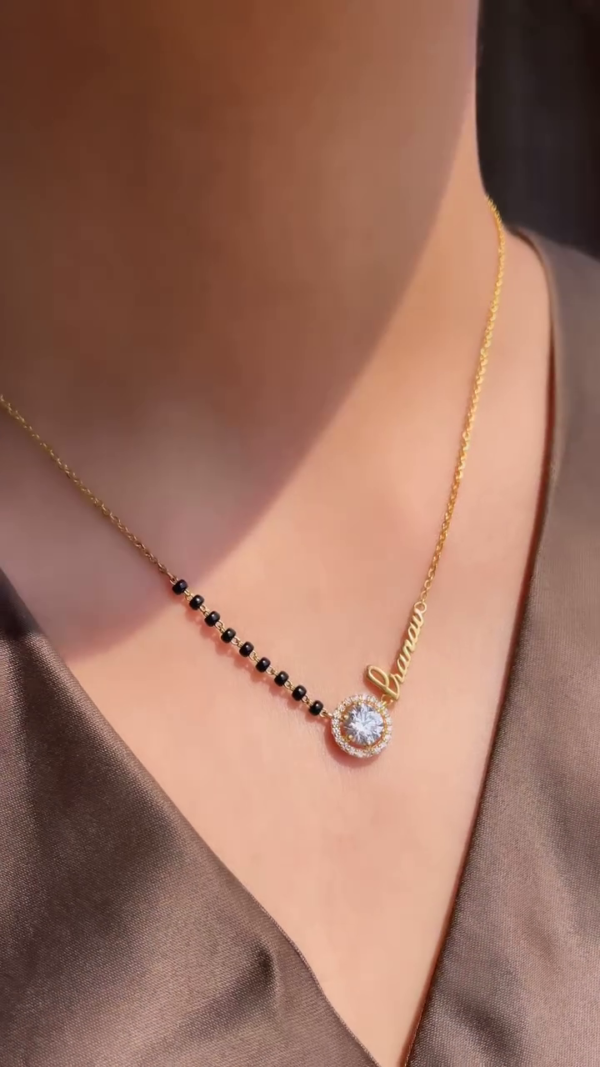 Personalized Gold-Plated Mangalsutra with Custom Name & Solitaire Pendant