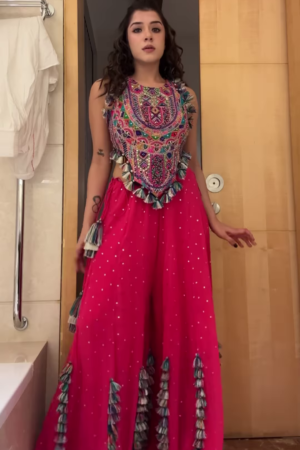 Mirror Work Tassel Embellished Crop Top & Sharara Set – Vibrant Navratri & Garba Look for Festive Nights