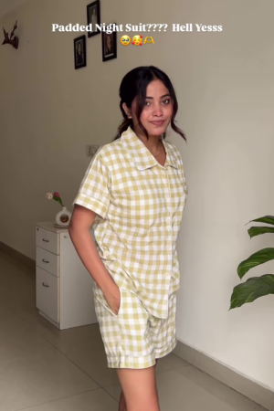 Padded Cotton Night Suit – Yellow Gingham Co-Ord Set for Ultimate Comfort & Style