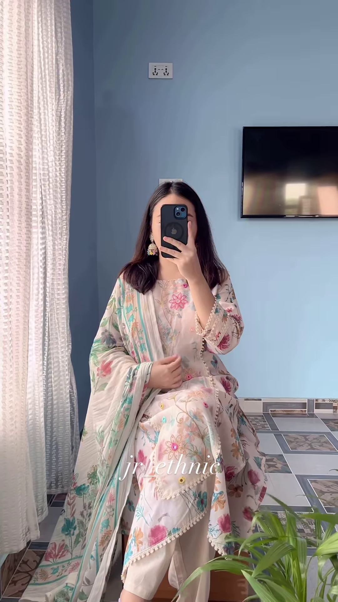 Elegant Floral Print Kurti Set with Dupatta - Women's Pastel Ethnic Wear - Image 3