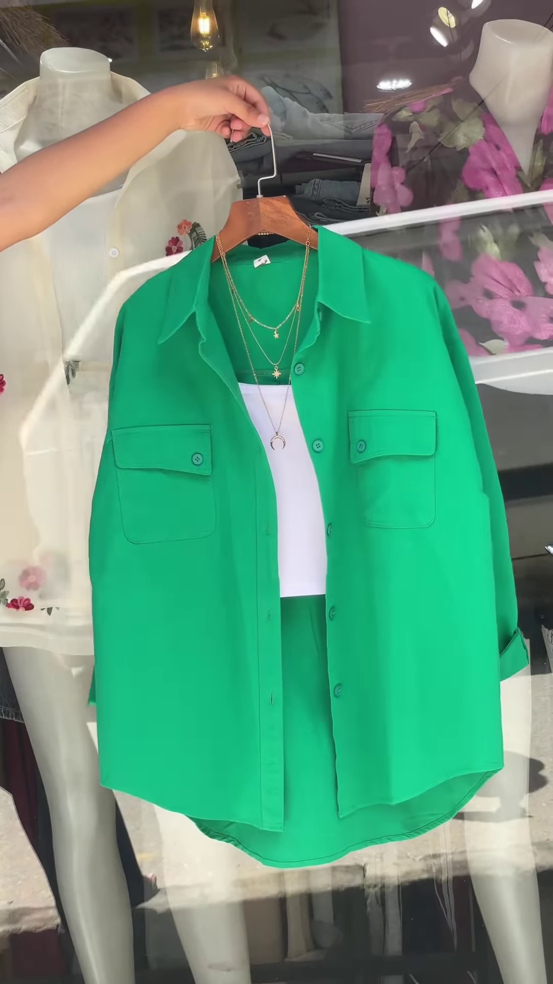 Vibrant Green Oversized Button-Down Shirt - Women's Stylish Casual Top with Pockets