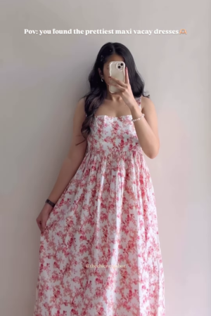 Women’s Sleeveless Blue-Beige Floral Print Maxi Dress – Lightweight Vacation-Ready Fashion