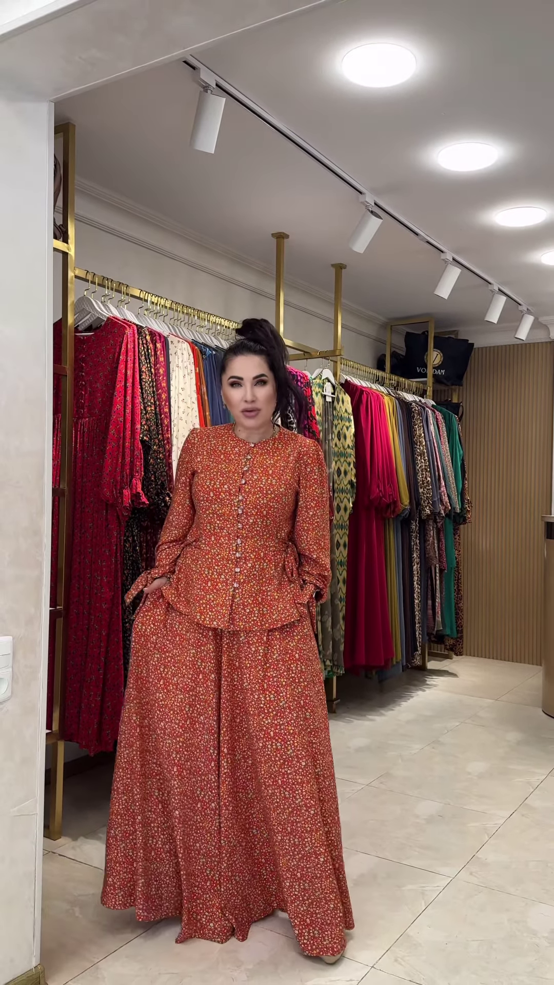 Women’s Red Floral Printed Co-Ord Set – Long-Sleeve Top with Wide-Leg Trousers for Casual Ethnicwear