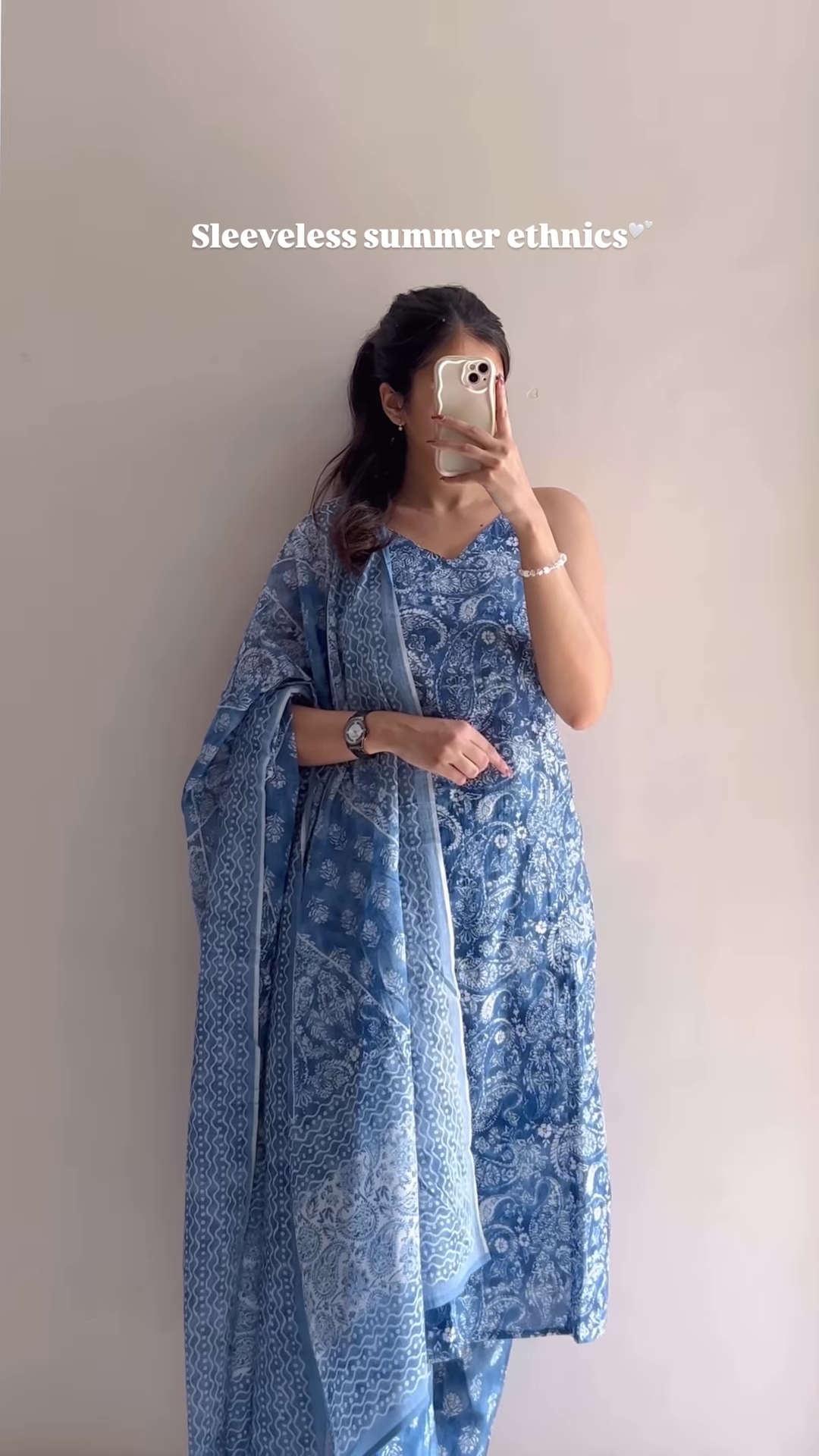 Women’s Sleeveless Light Blue Embroidered Kurta Pant Set with Dupatta – Elegant Summer Ethnicwear - Image 2