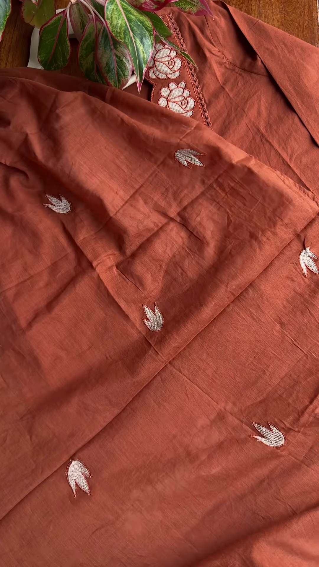 Women’s Reddish-Brown Ethnic Kurti with Floral Embroidery, Tassels & Shell Accents – Handcrafted Neckline Detailing for Festive Styling - Image 5