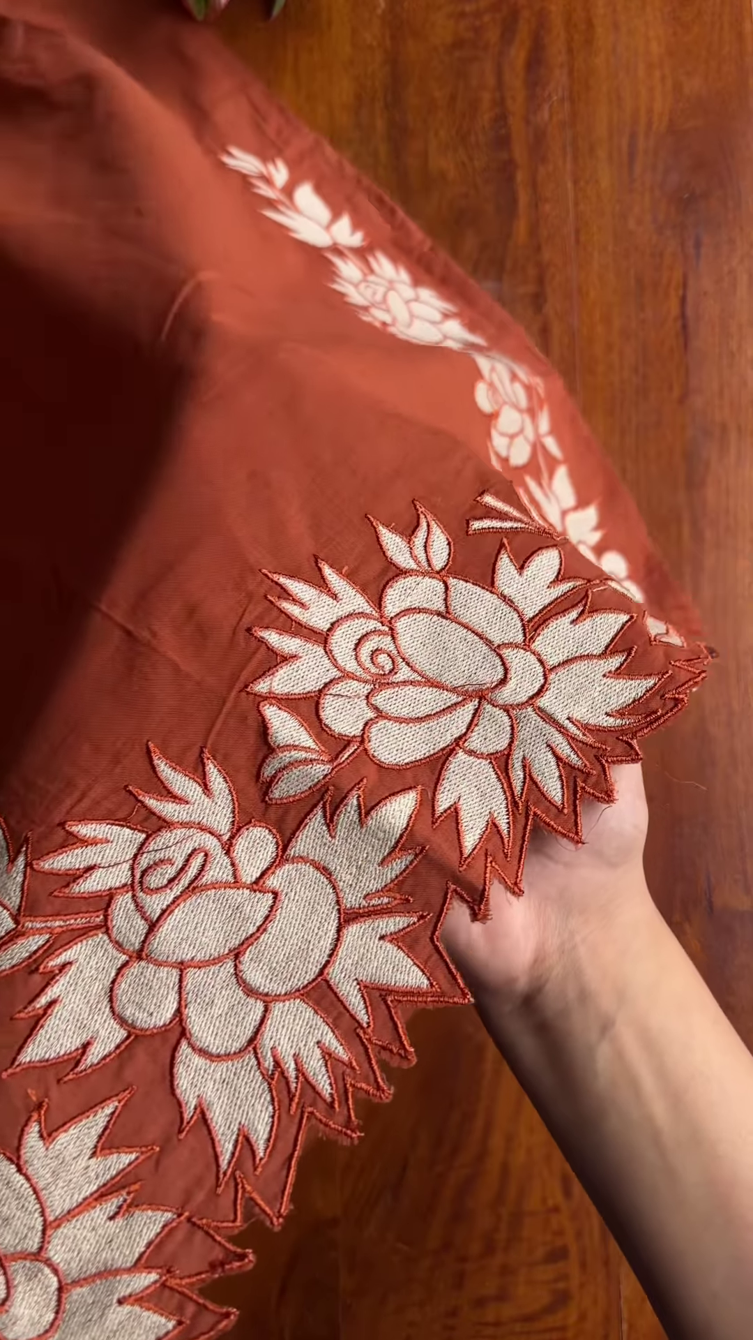 Women’s Reddish-Brown Ethnic Kurti with Floral Embroidery, Tassels & Shell Accents – Handcrafted Neckline Detailing for Festive Styling - Image 4