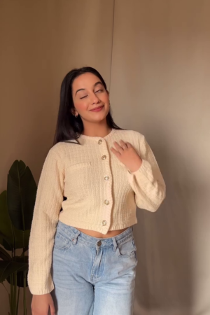 Cherry Blush Knit Cardigan & Skywash Denim Set