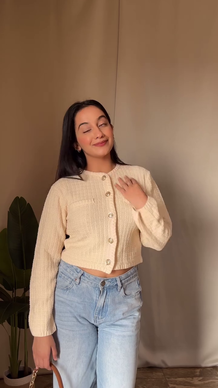 Cherry Blush Knit Cardigan & Skywash Denim Set