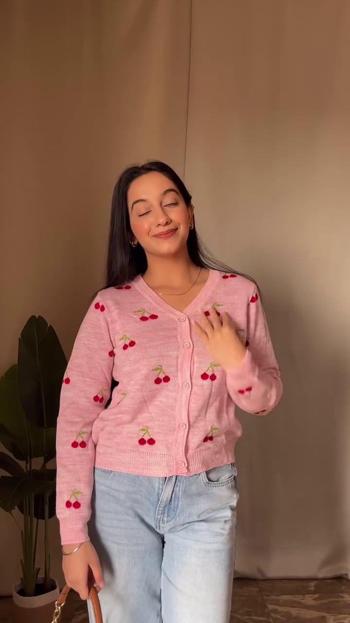 Cherry Blush Knit Cardigan & Skywash Denim Set - Image 4