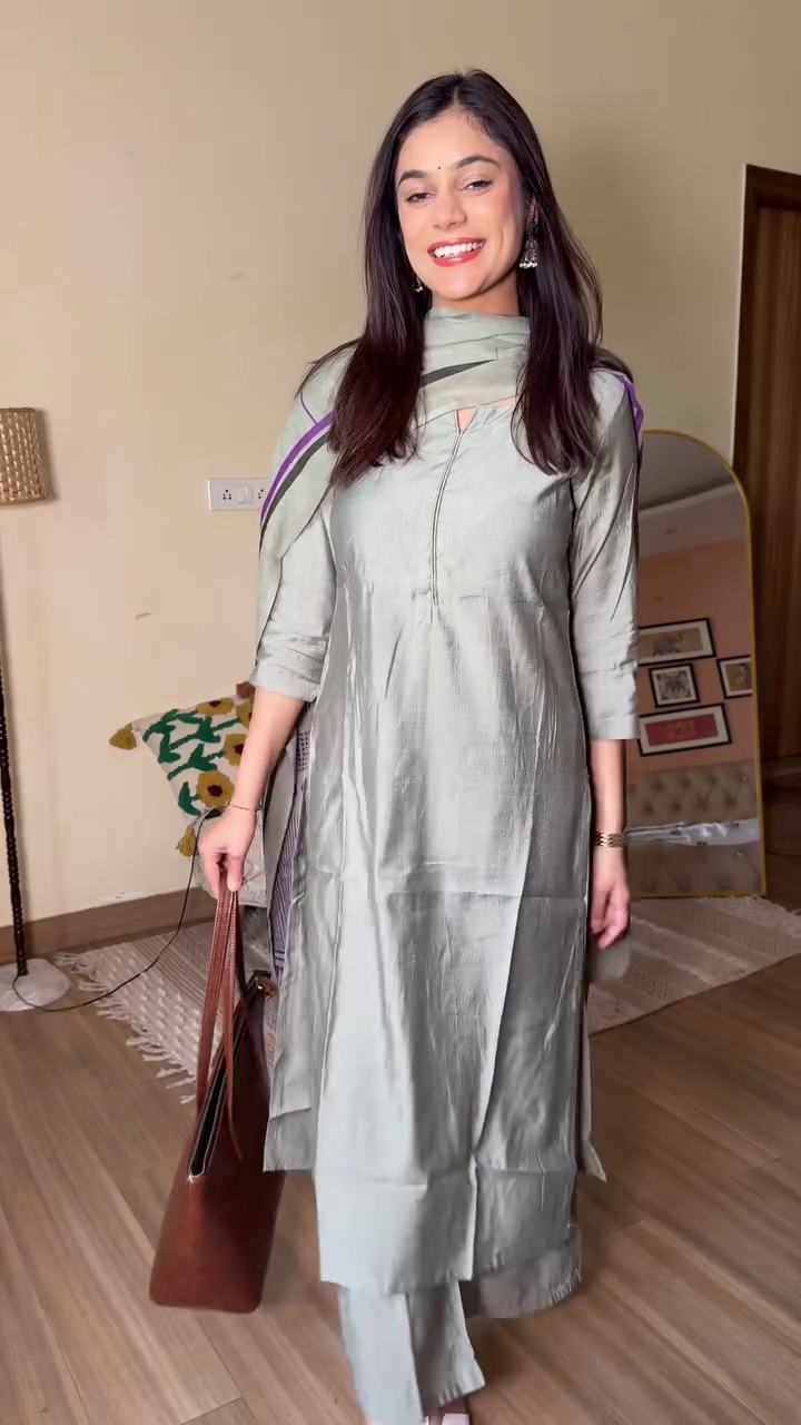 Wine Cotton Kurta Set with Dupatta - Image 3