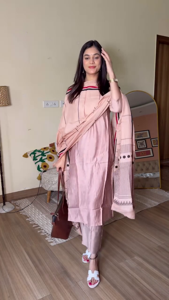 Wine Cotton Kurta Set with Dupatta - Image 2