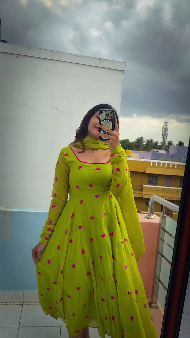 Lavender Heart Motif Anarkali with Dupatta - Image 3