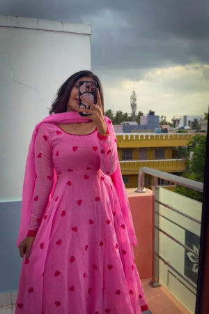 Lavender Heart Motif Anarkali with Dupatta