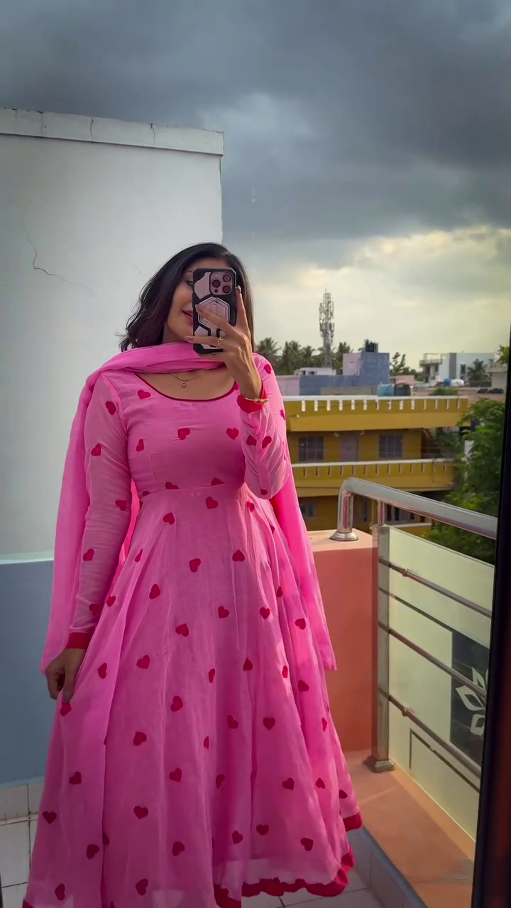 Lavender Heart Motif Anarkali with Dupatta