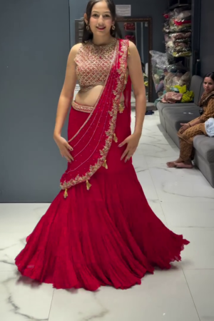 Crimson Red Embroidered Mermaid Lehenga Set