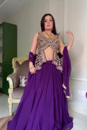 Royal Purple Embellished Lehenga with Statement Blouse