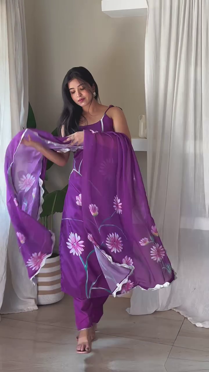 Blush Pink Floral Print Kurta Set with Dupatta - Image 3