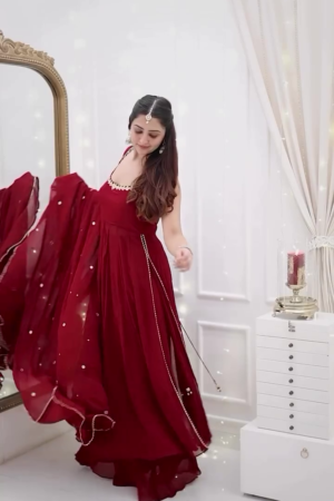 Wine Red Anarkali with Dupatta