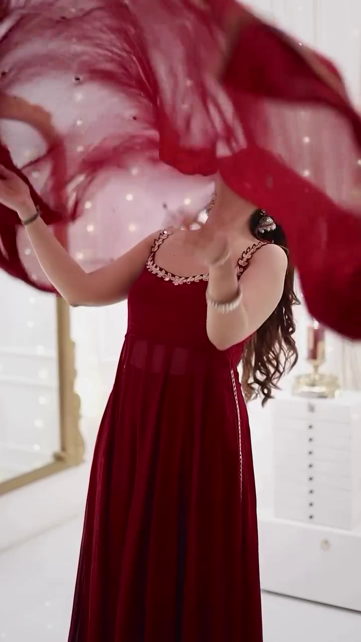 Wine Red Anarkali with Dupatta - Image 5