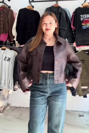 Black Faux Leather Cropped Jacket