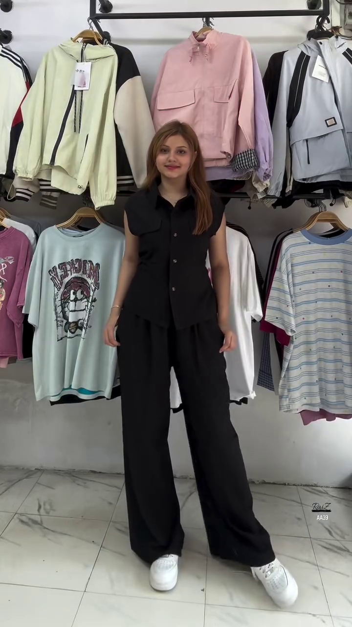 Elegant Beige Sleeveless Belted Top & Wide-Leg Pant Co-ord Set - Image 6