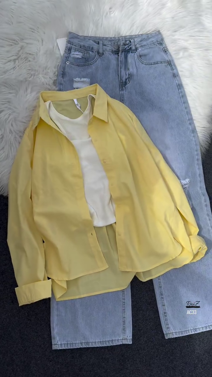 Women’s Casual Layered Outfit – White Tank, Black Button-Up Shirt & Distressed Light-Wash Jeans - Image 3