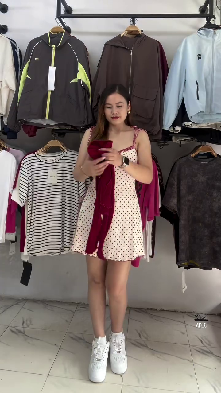 Women’s Polka Dot Mini Dress with Cropped Cardigan Set - Image 4