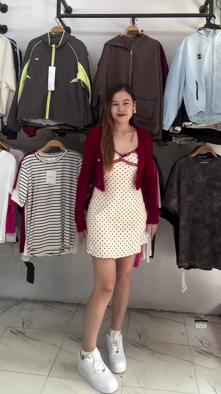 Women’s Polka Dot Mini Dress with Cropped Cardigan Set - Image 2