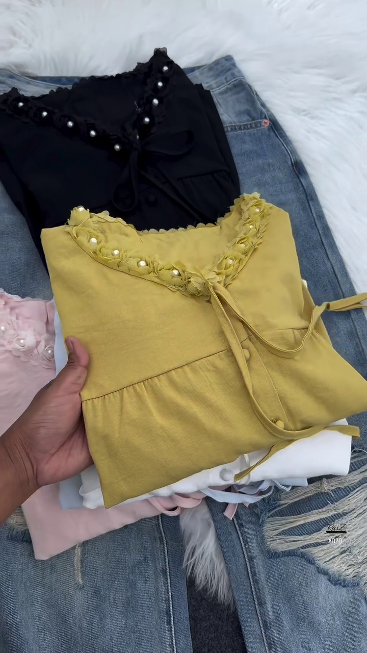 Women’s Floral Appliqué Pearl-Trim Blouse - Image 6