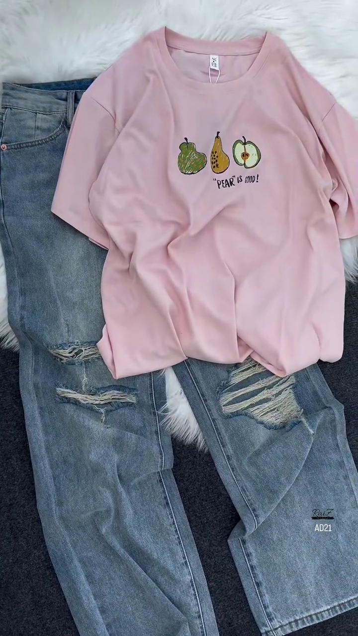 Unisex Graphic Pear Print Casual T-Shirt - Image 3