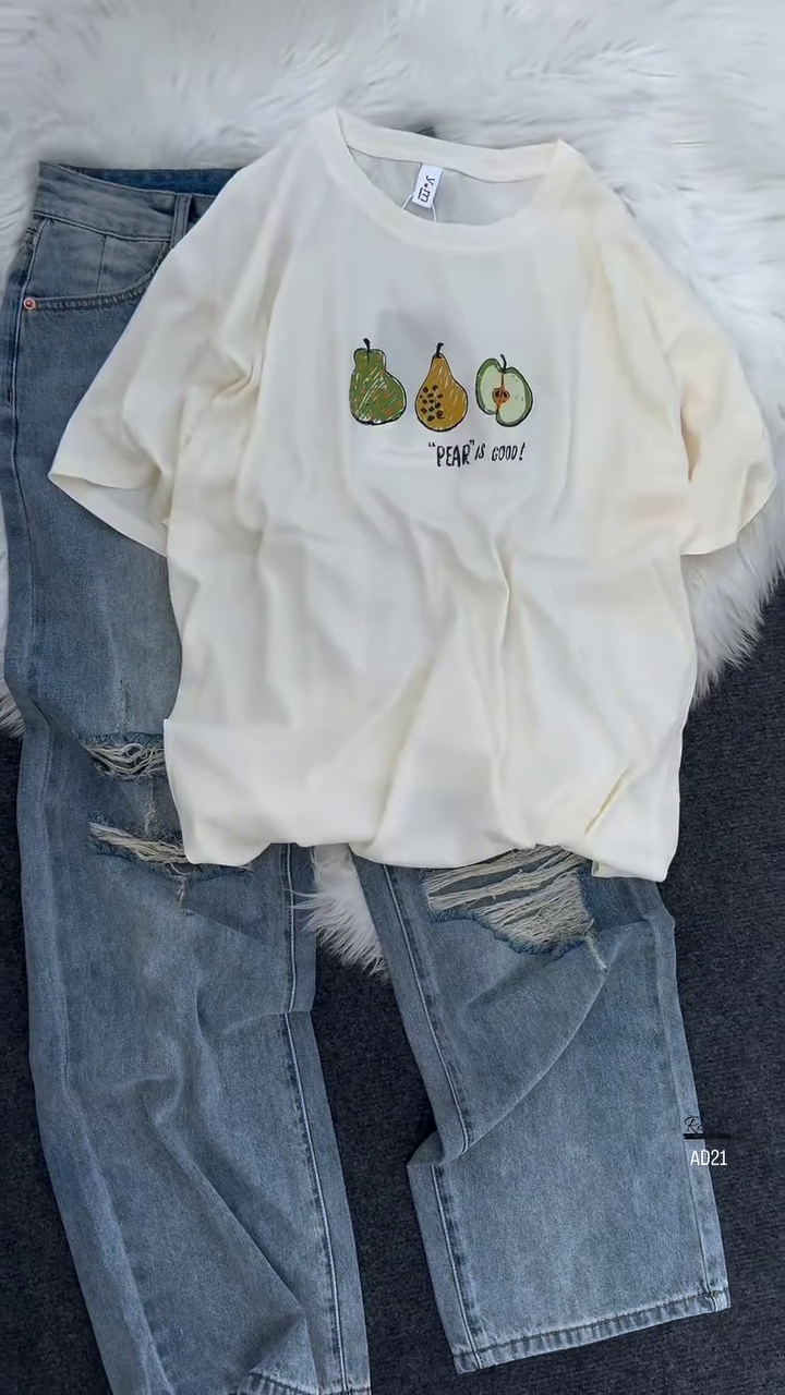 Unisex Graphic Pear Print Casual T-Shirt - Image 4